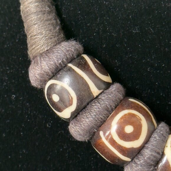 Vintage Handcrafted Tribal Brown White Beaded Necklace With Wrapped Cord Design - Picture 4 of 12